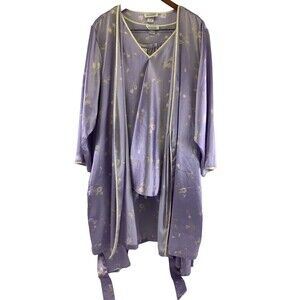 Etienne Pajama Set Short Sleeve VNeck Top Pants Robe Light Purple Satin Women 3X
